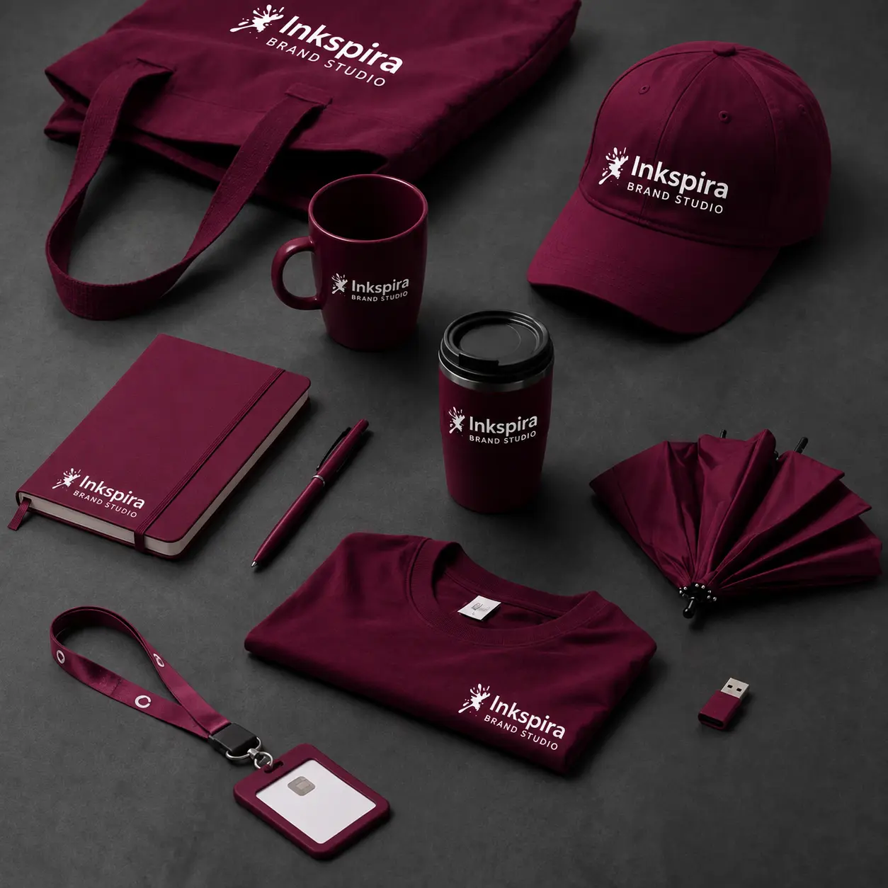 Welcome kit magenta de productos promocionales Inkspira
